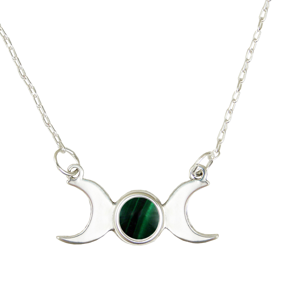 Sterling Silver Moon Phases Necklace With Malachite